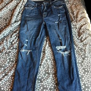 Mid-rise boyfriend dark wash ripped boyfriend jeans